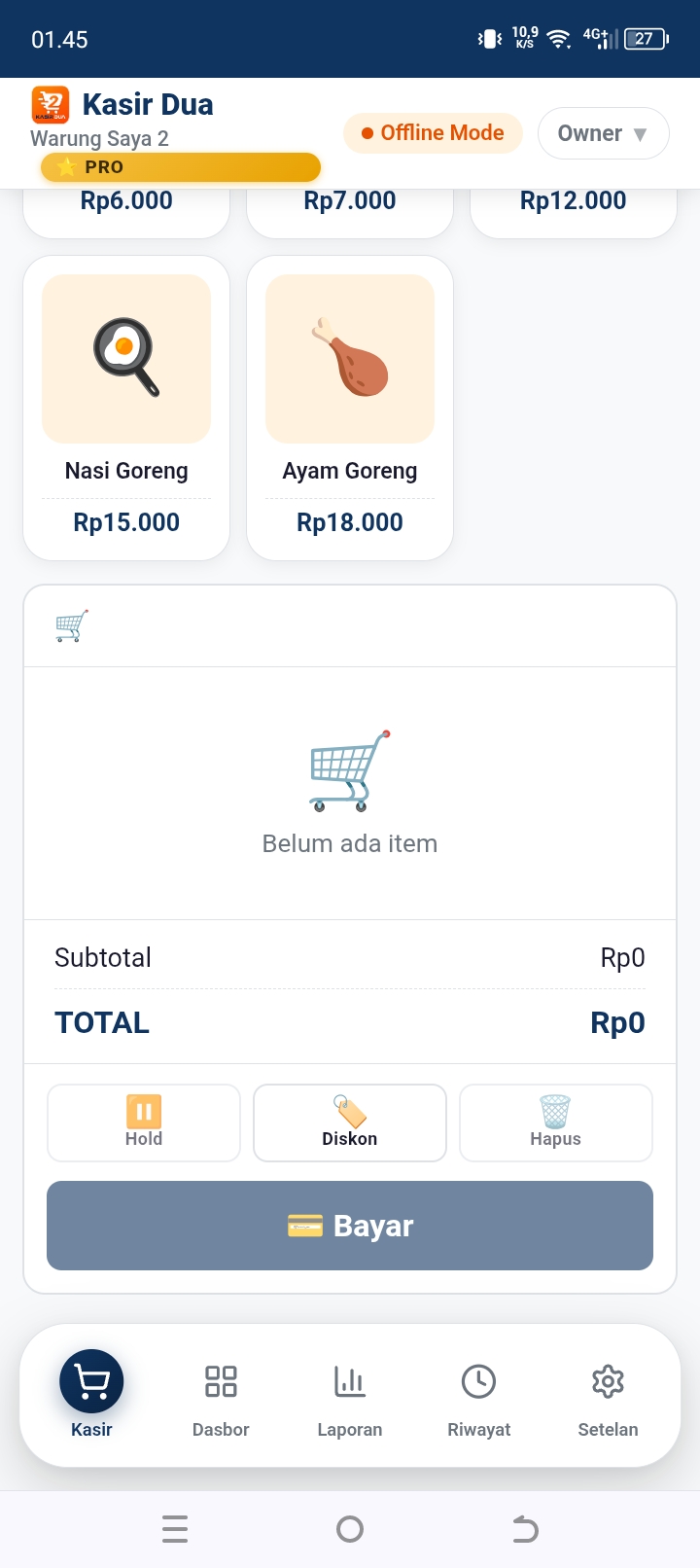 Layar kasir Kasir Dua